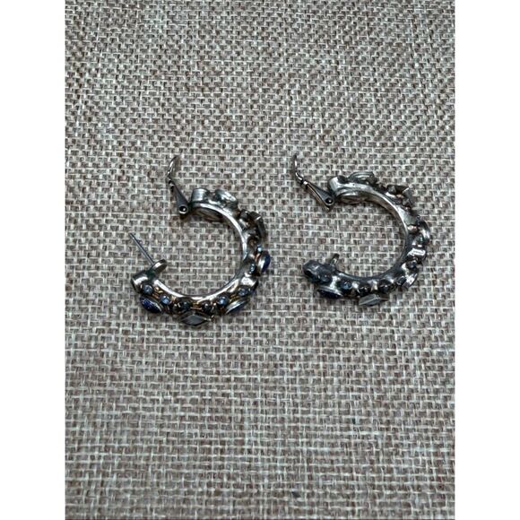 Sorrelli Crystal Hoop Earrings โ Blue & Iridescent Stones โ As Is - Picture 3 of 9